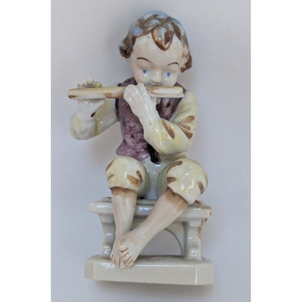 Occupied Japan Porcelain Boy Playing Flute Figurine 4.5"